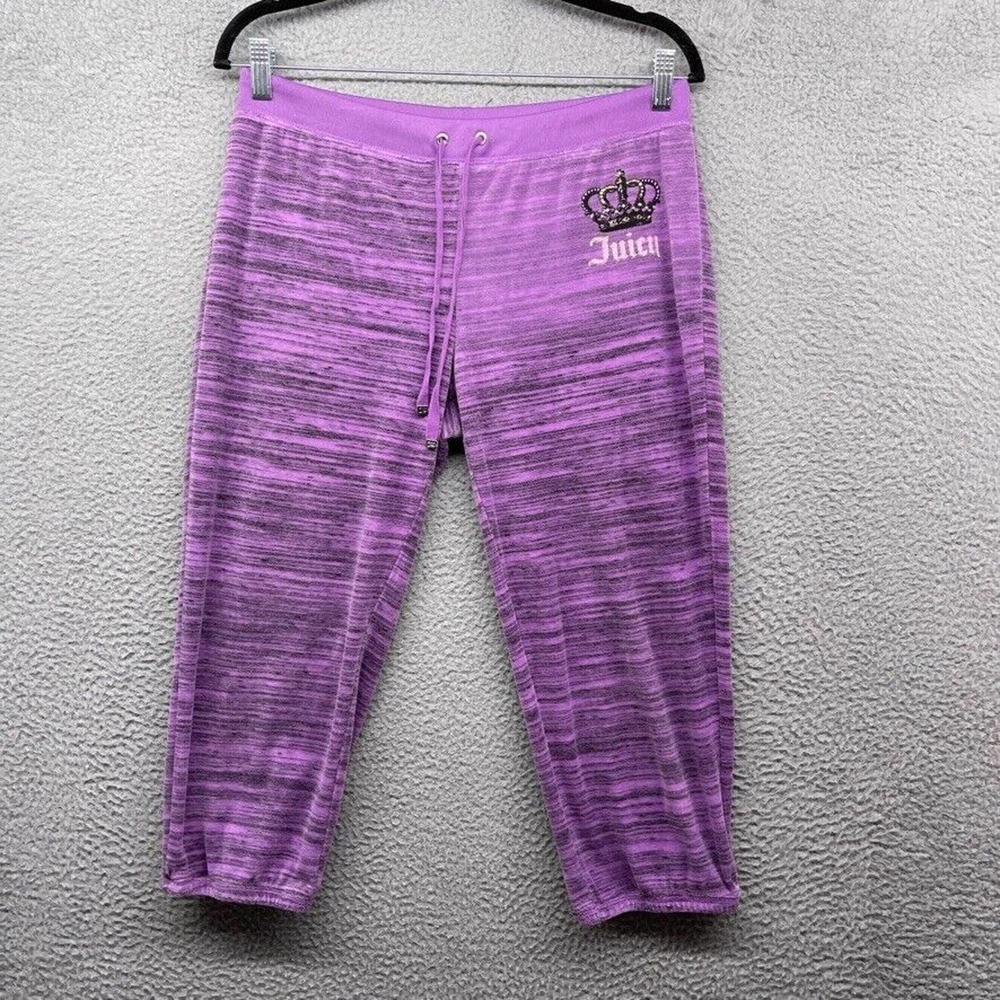 Juicy Couture Women Capri Pants Purple Elastic Waist Drawstring Logo Y2K Size M